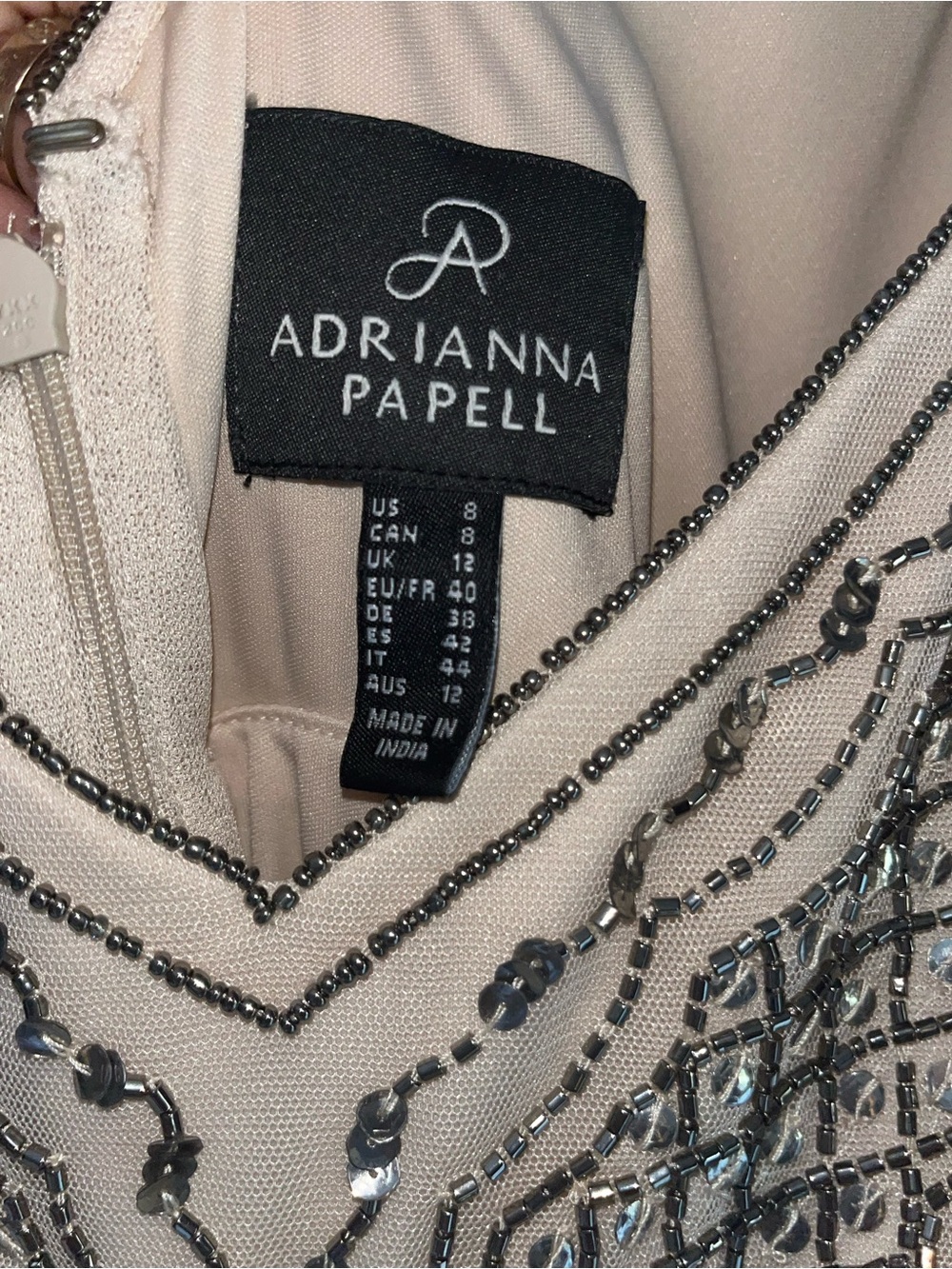Adrianna Papell “Aida” Beaded V-Neck Maxi Dress in Beige - Picture 7 of 13
